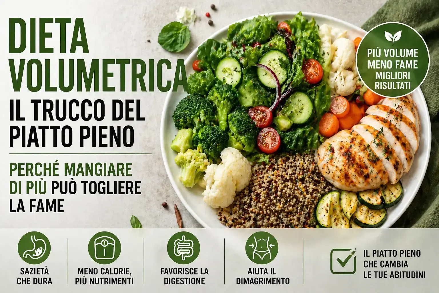 Dieta volumetrica: il piatto pieno che non affama la testa